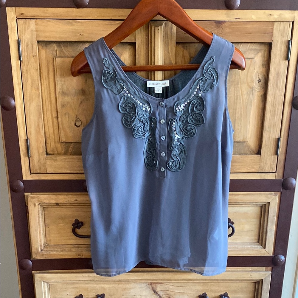 Coldwater Creek Grey Embellished Sleeveless Tank